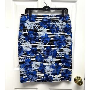 Ann Taylor Pencil Skirt, Blue White Floral, Lined, Knee Length, Women's Size 8